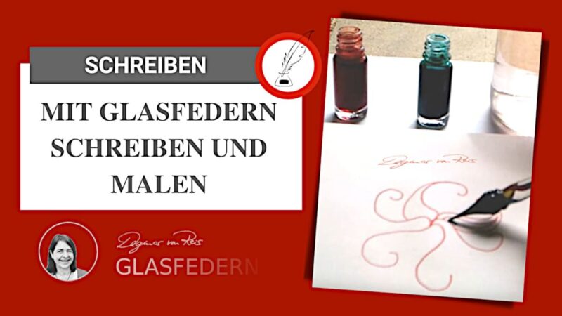 Buchrose mit Glasfedern malen und schreiben ueben